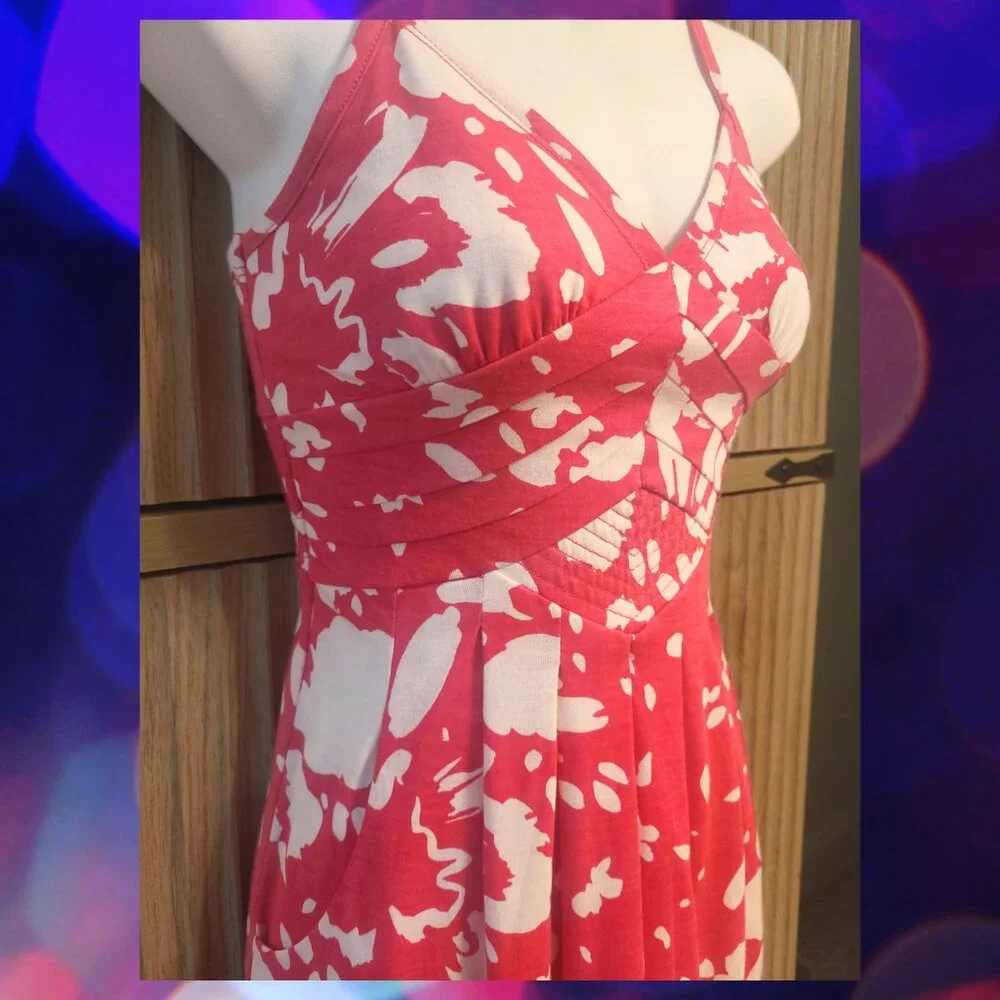 American Eagle Hot Pink/White Floral Sundress XS Adjustable Straps Smocked Back - Picture 2 of 9